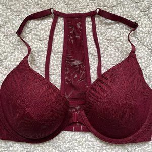 PINK Front closure Lace Burgundy Bralette Racerback
